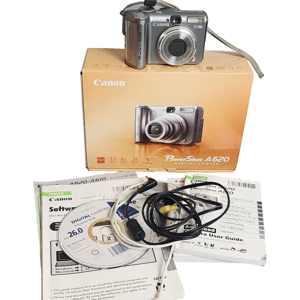 Canon PowerShot A620 7.1MP Digital Camera - Silver Tested Working With Box